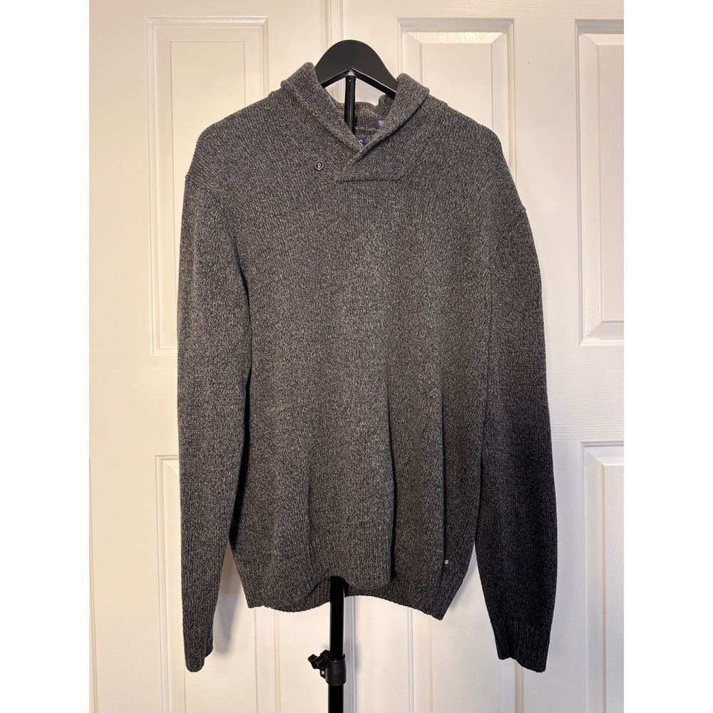 Chaps Mens XL Gray Marl Cotton Shawl Collar Button Pullover Sweater